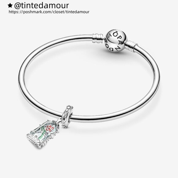 Pandora Disney Beauty and the Beast Enchanted Rose Dangle Charm - Picture 3 of 6